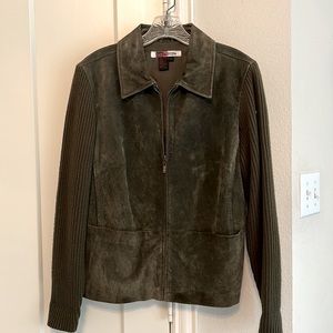 Suede Jacket with knit arms Hunter Green. SUPER FAST SHIPPING